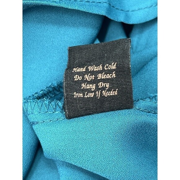 EAM Teal Embroidered Crocheted Floral Long Sleeve Blouse Size Medium Boho - Picture 11 of 11